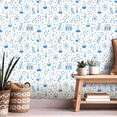 Peel and Stick Wallpaper Contact Paper Seamless topic chemistry flasks test tubes molecules Self Adhesive and Removable 24in x 118in(60x300cm)
