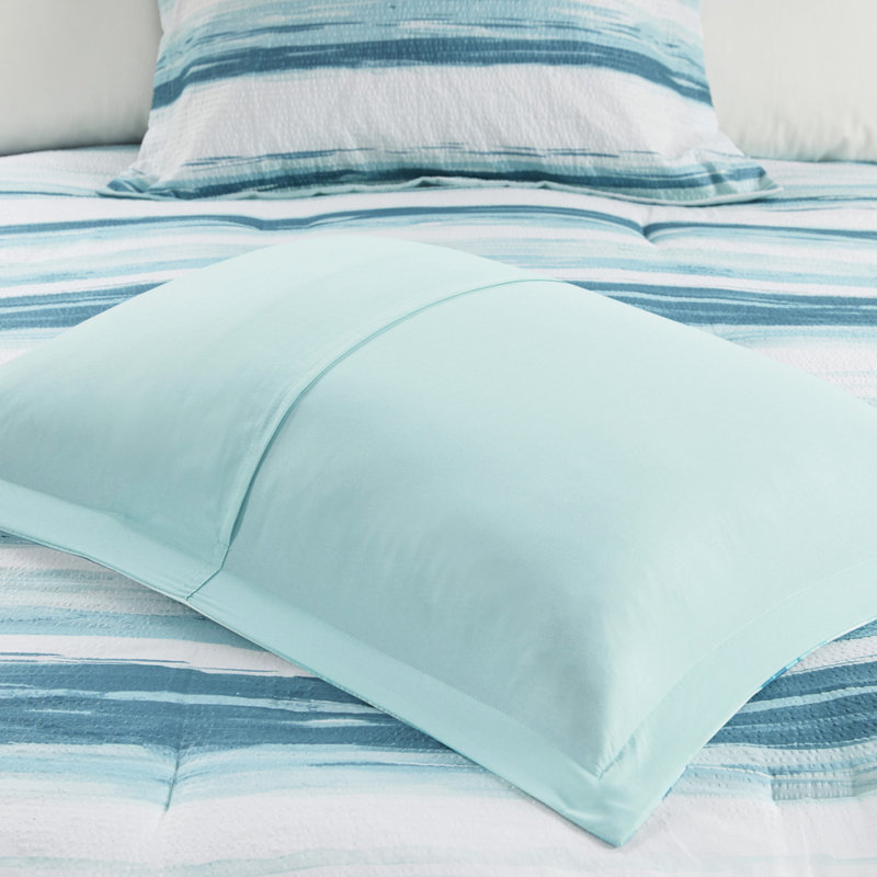 Courtepointe pour couette double / grand 8 pièces Seersucker, Turquoise, Édredon grand + 7 pièces supplémentaires inclus
