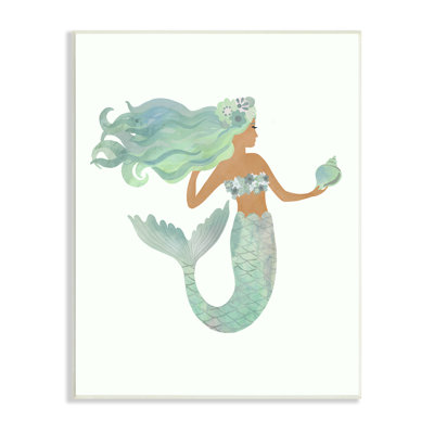 Jade Mermaid Holding Shell Flower Outfit Fantasy Character by Laura Konyndyk - Print
