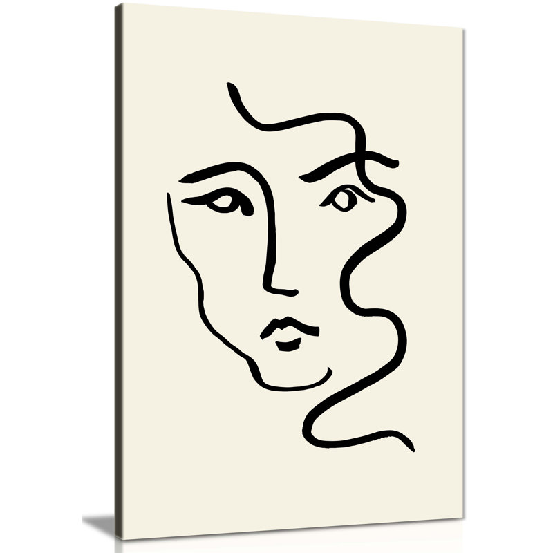Black Line Face Artistic - Wrapped Canvas Print, 91cm H x 61cm W