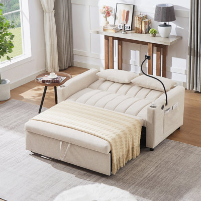 Convertible Sofa Bed Loveseat Sofa with Usb Ports, Side Pockets, Cup Holders And Phone Holder