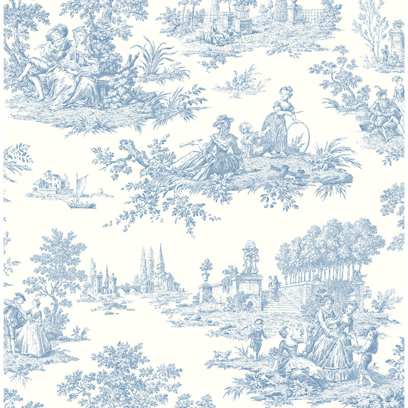Blue Bell Chateau Toile Prepasted Wallpaper