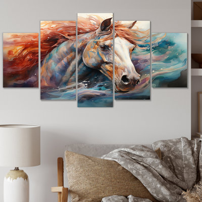«Native Art The Spirit Horse I», reproduction d'art sur toile - 5 panneaux