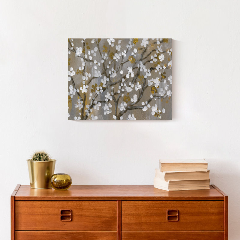 Fleurs de cerisier blanches sur toile, H 11 po x l 14 po x P 1,25 po, Sans cadre