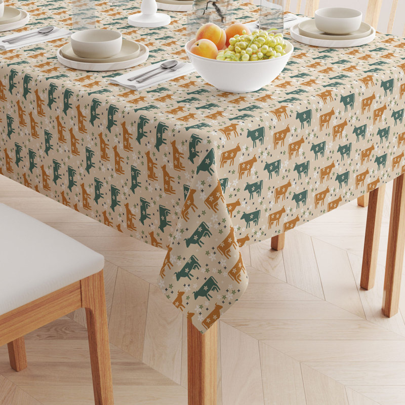 Rectangular Tablecloth, 100% Cotton, Cattle With Flowers, 120" x 60"