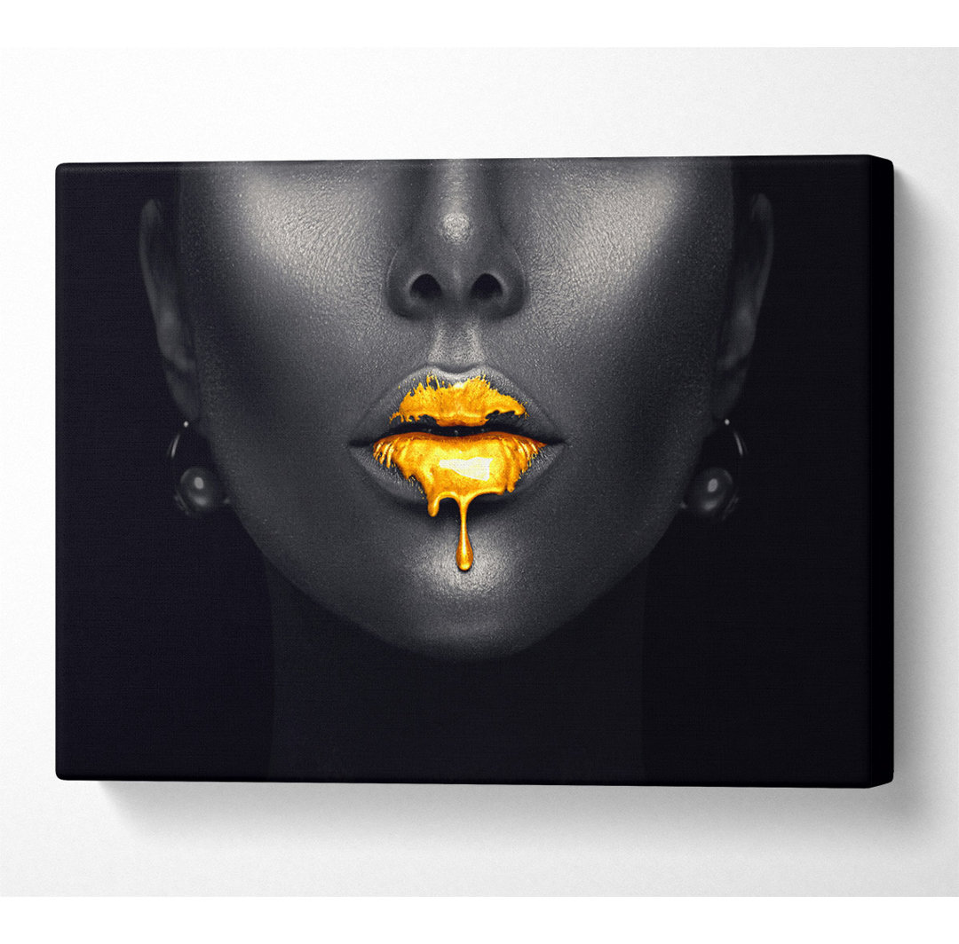 Gold Lips Drip Leinwanddruck