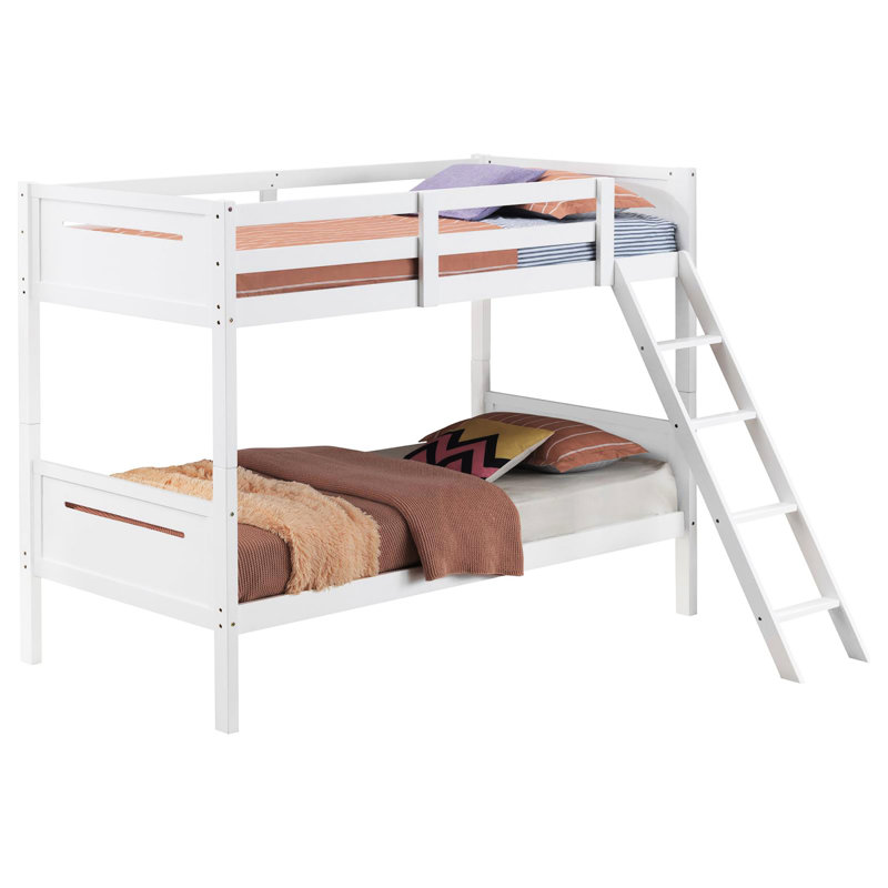Lit superposé simple blanc - Barrières de sécurité pratiques pour la chambre à coucher