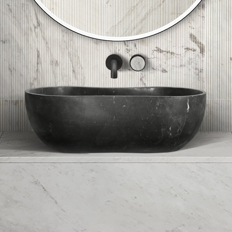 Dark Grey Natural Marble Vessel Sink, Organic Wavy Stone Basin, Matte Finish Vanity Bowl (23.6 Inch) | Gift Idea, Dark Gray