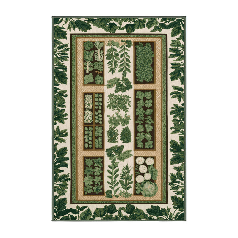 Machine Washable Nature Green Area Rug, Rectangle 5' x 8'