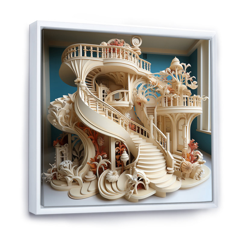 Escalier en colimaçon architectural I, H 36 po x l 36 po x P 1,5 po, Cadre flottant blanc