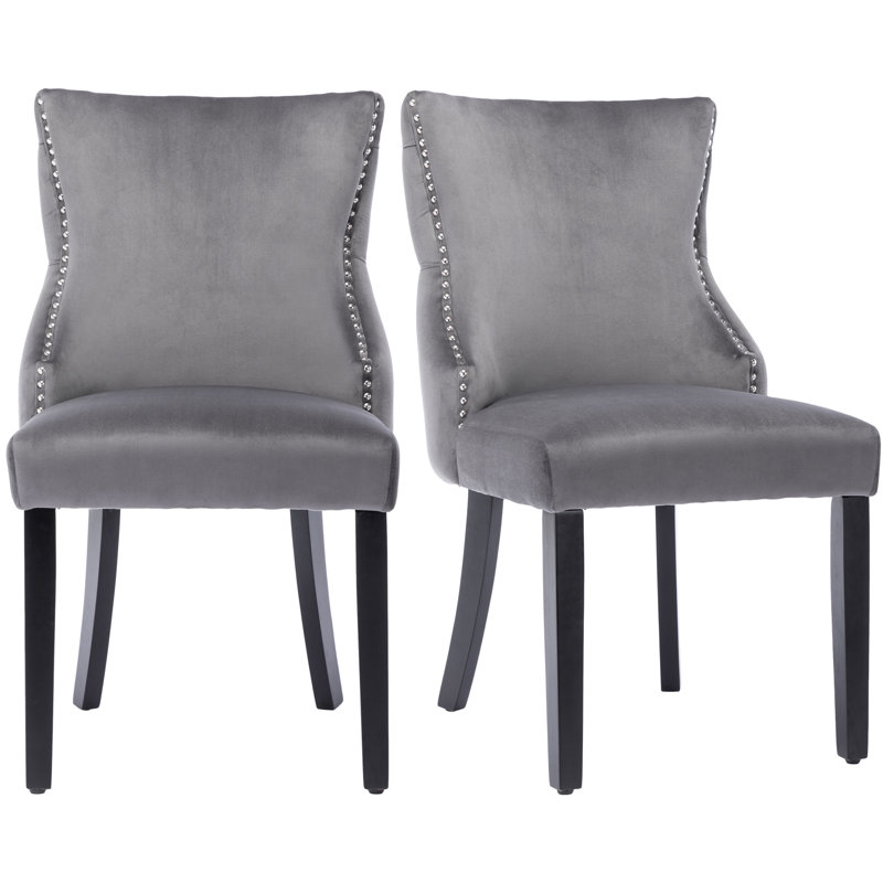 Seaham 37cm H Velvet Upholstered Side Chair, Grey, Black