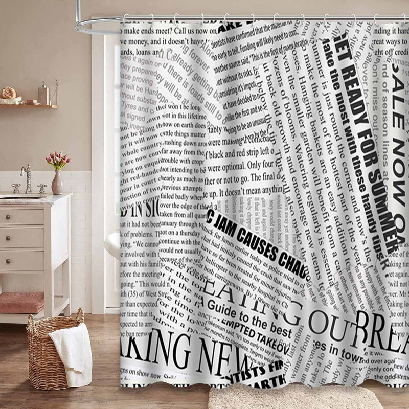 Rideau de douche noir avec 12 crochets Black Torn News, L 72 po x l 84 po