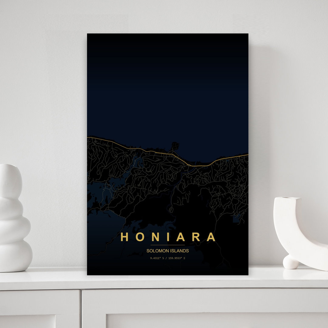 Honiara Solomon Islands Map Abstract Minimalist Modern City Coastal Wall Art Print