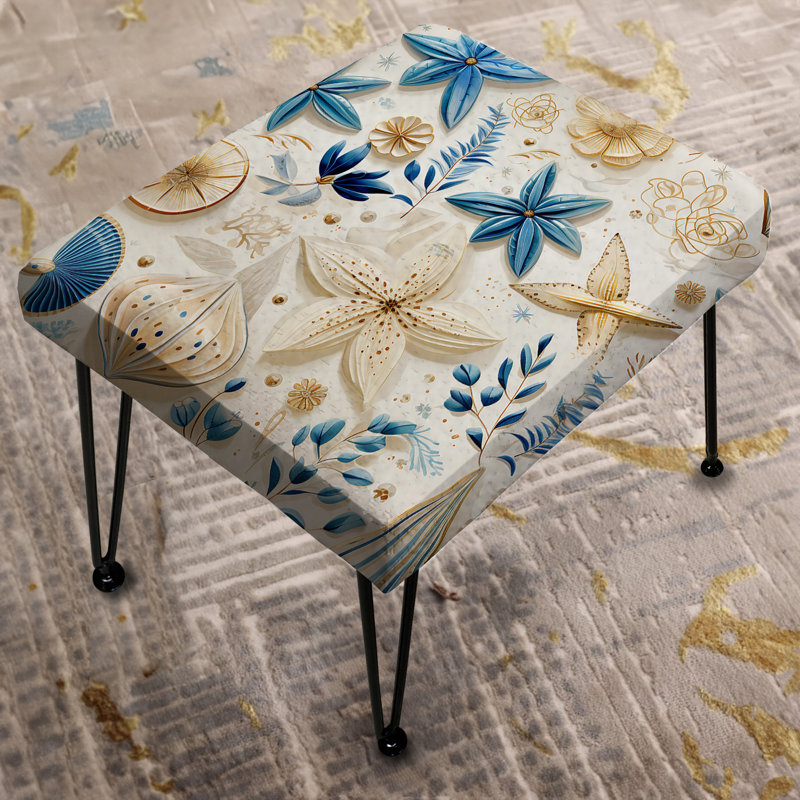 Blue And White Coastal Retreat Seashells II - Floral Rectangle Ottoman