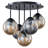 5-Light Semi Flush Mount Ceiling Light, Modern Industrial Semi-Flush Fixture with Matte Black Frame, Amber & Smoky Gray Glass Shades, 5 E26 Sockets, 17.3" Wide