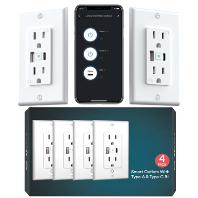 Lumary Smart Outlet with USB A & C Ports, WiFi USB Outlet Compatible with Alexa & Google Home, APP & Voice Control, Timer, FCC Certified, Tamper-Resistant