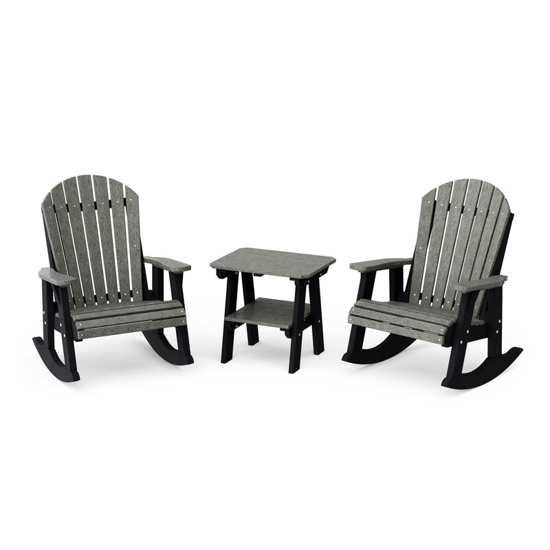Ensemble de chaises berçantes 3 pièces avec table d'appoint Heritage Adirondack Heritage, Gris foncé / Noir