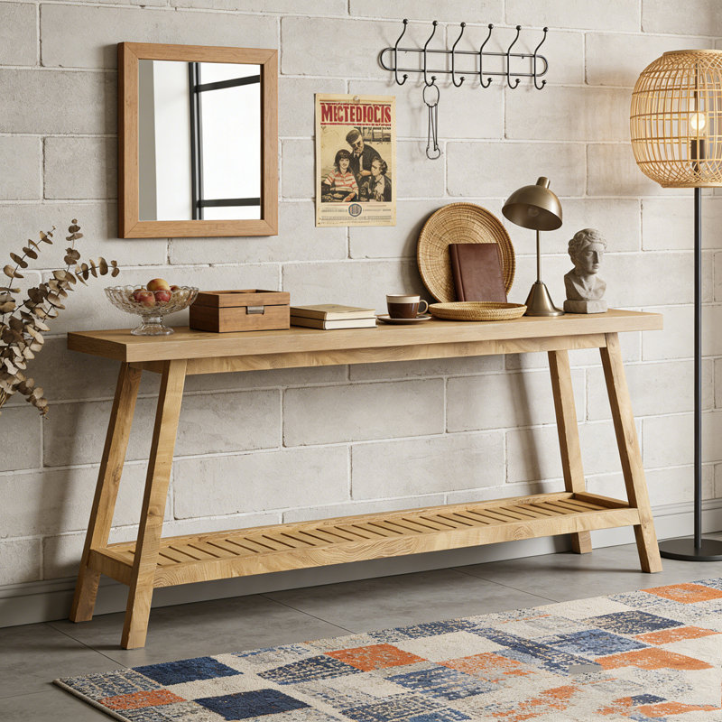 Farmhouse Entryway Table 2-Tier Sofa Table, Light Brown