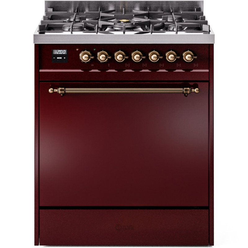 Cuisinière à double carburant 30 po ILVE Nostalgie II, Gaz naturel, BOURGOGNE / BRONZE