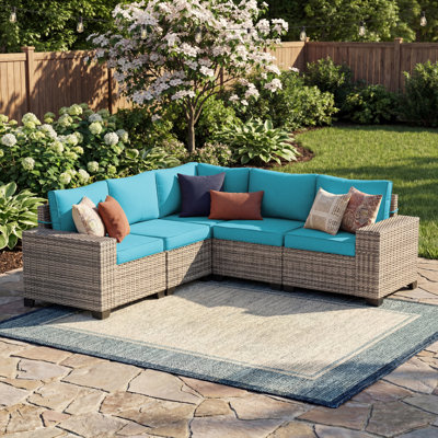 5-Person All-Weather PE Wicker Outdoor Sectional Sofa Set With Cushions And Wide Armrests