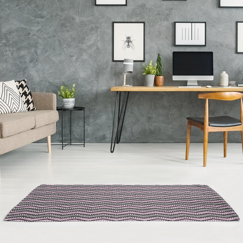 Tapis rose/gris clair à chevrons ondulés, Rectangle 4 pi x 6 pi
