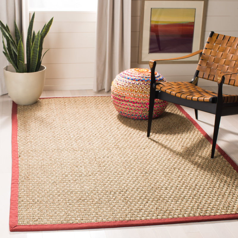 Natural Fiber Rikko Border Area Rug In Natural & Red, Rectangle 183 x 274 cm