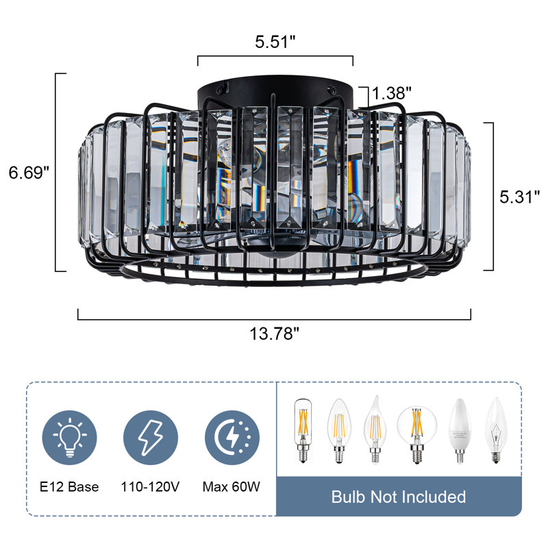 Ventilateur de plafond en cristal 13,8 "à 4 lumières avec plafonnier encastré