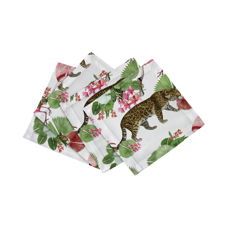 Leopard Walk Hemstitch Cocktail 6" Linen/Cotton Napkin, Colorful