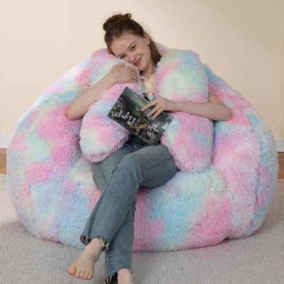 Large Compressed Plush Bunny Bean Bag Sofa | Soft Faux Fur, Floppy Long Ears & Attached Tail, Oversized Adult Relax Chair
