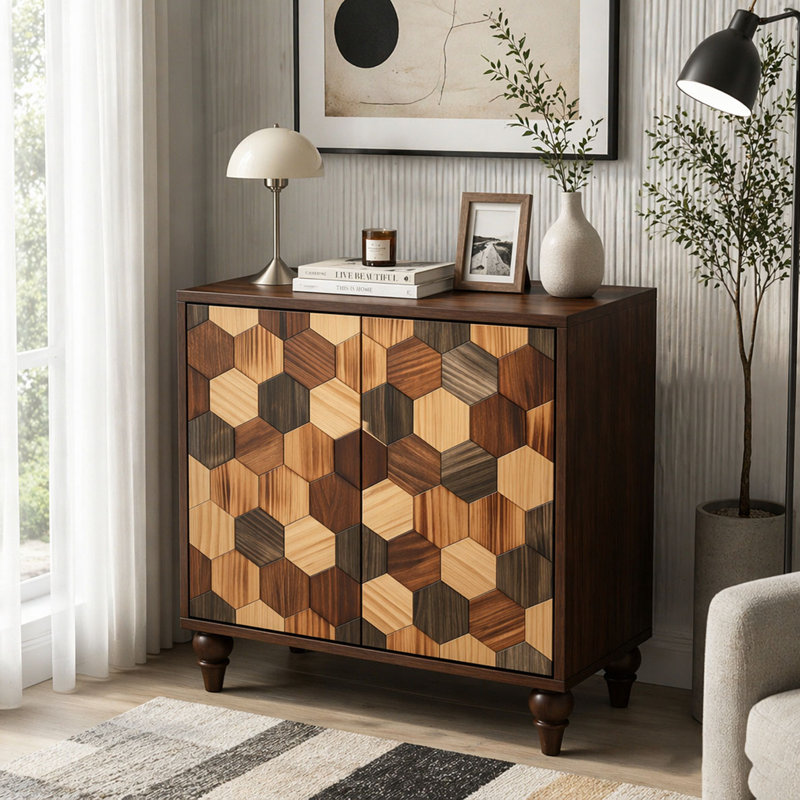 Buffet 30,31 "avec motif en nid d'abeille, armoire d'appoint moderne, Antique brown