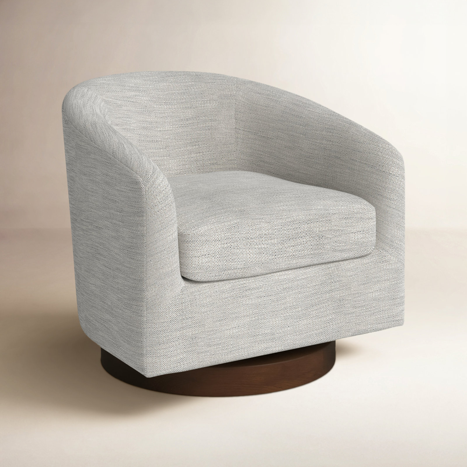 Bennett Linen Swivel Barrel Chair, Prestige Ivory Basketweave