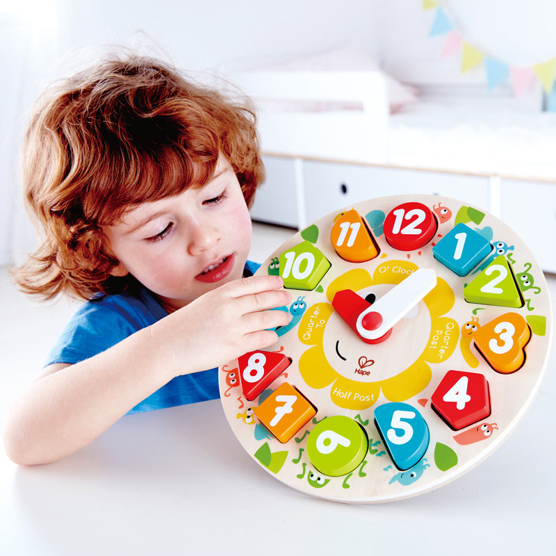 Hape: Learn The Time Bug Puzzle - 13pc Wooden Clock Puzzle, Learning & Shape Sorting Toy, Colourful Chunky Number Pieces, Preschool, Kids Ages 3+