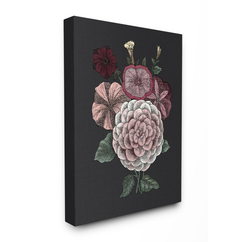 « rose », reproduction d’art sur fond noir par le samedi soir, impression, Toile tendue, H 48 po x l 36 po x P 1,5 po