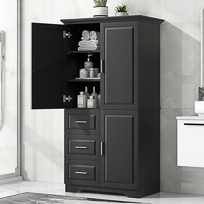 Tall And Wide Storage Cabinet With Doors, Entry Way Cabinet, Accent Cabinet With Adjustable Shelf, Black