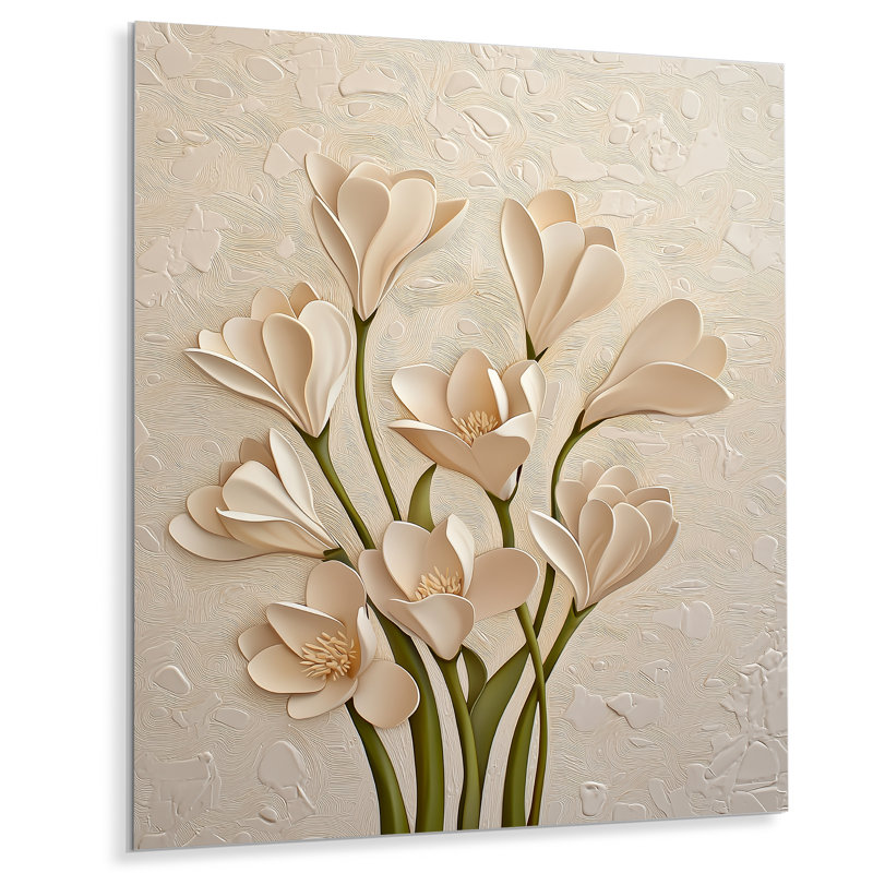 Calm Freesia Minimal Bloom II - iris, impression murale en métal, impression traditionnelle sur métal