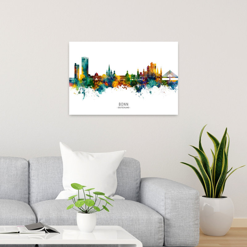 Colorful Bonn Skyline Abstract Contemporary Architecture City Wall Art Print by Michael Tompsett - 1 Piece Wrapped Canvas Wall Art