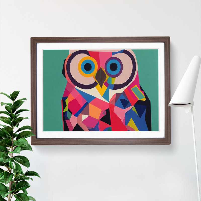 Abstract Owl in Colour - Framed Print, 46cm H x 64cm W x 2cm D, Walnut