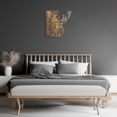 Élégant accessoire mural décoratif en bois, finition noyer et or, 22,0 po x 22,8 po | 50% bois véritable (épaisseur: 1,2 po) et 50% métal (épaisseur: 0,06 po) | Textures uniques, parfaites pour la décoration intérieure et les intérieurs élégants