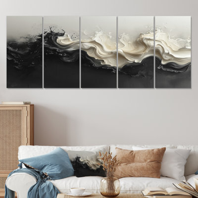 Noir et blanc, Horizons non liés, goutte à goutte, peinture V - goutte, art mural - art mural moderne pour le salon