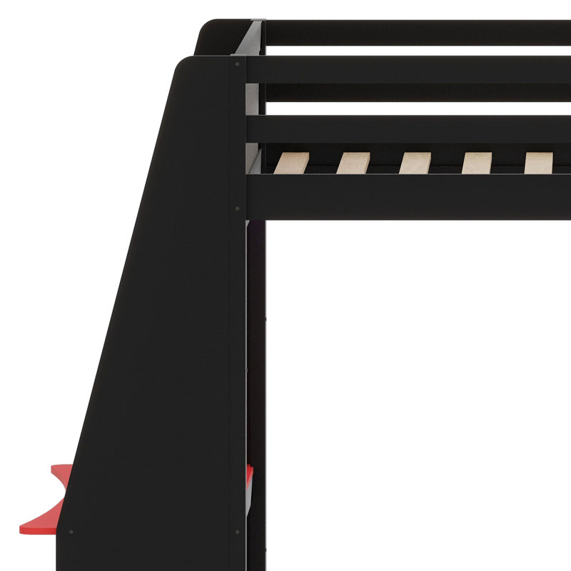 Lit superposé multifonctionnel avec poste de travail, rangement, prises USB et lumières DEL, Noir et rouge