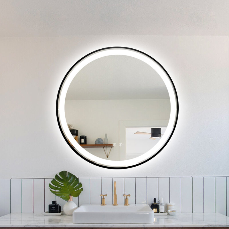 Dimmable Wall Mounted Anti-Fog Bathroom Vanity LED Mirror With Gold Aluminum Frame, Matte Black
