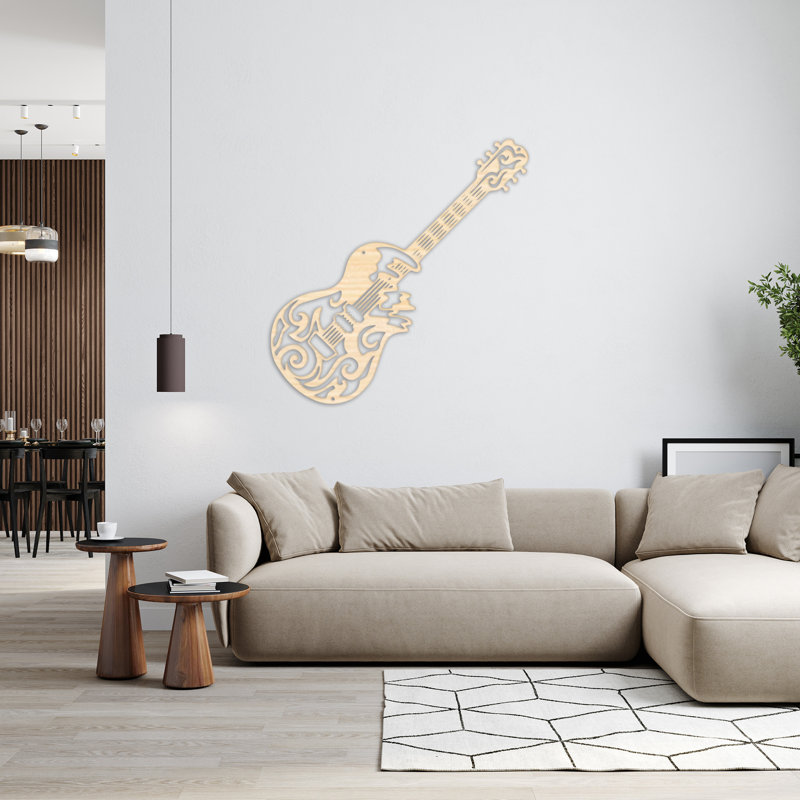 Décoration murale abstraite guitare abstraite - bouleau baltique naturel (8 po x 24 po), H 10,7 po x l 32 po x P 0,25 po