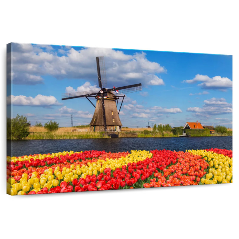 Vanna, tulipes et moulin à vent hollandais, H 8 po x l 12 po