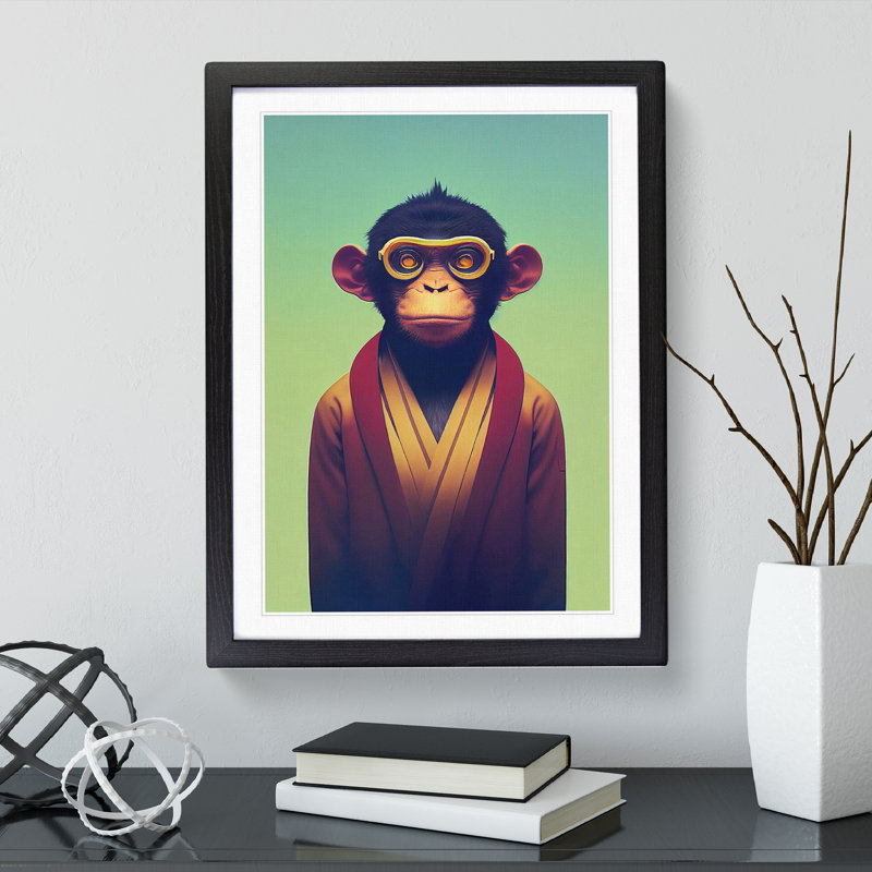 Futuristic Monkey - Single Picture Frame Print, Black, 64cm H x 46cm W x 2cm D