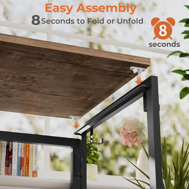 Small Folding Desk 31.5 Inch, Foldable Computer Desks with LED Lights and Monitor Stand, Work Portable Table for Bedroom Home Office