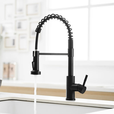 Blackened Stainless Steel Kitchen Faucet With Pull Out Spray And Long-Lasting Single Handle 360 Rotatable Black Easy-Operate