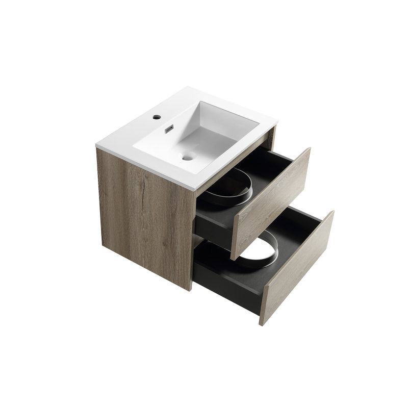 Meuble-lavabo simple mural 24 po Delly, Chêne clair