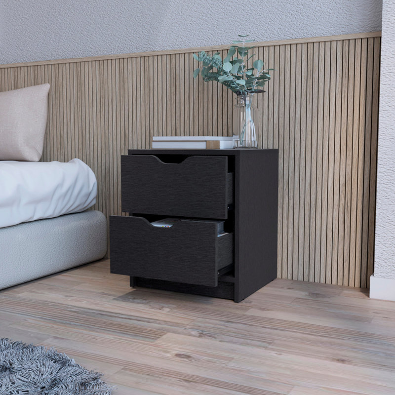 Table de chevet polyvalente 2 en noir pour décorer une chambre à coucher, Noir