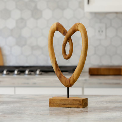 Teak Knotted Heart on Stand - 16"H