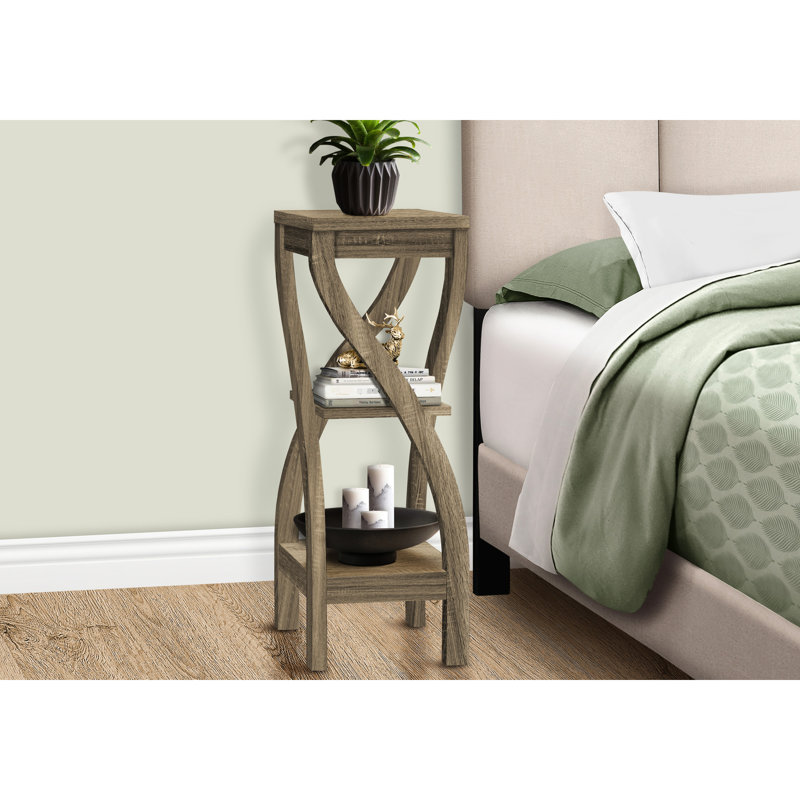 Trois tables d'appoint carrées de style moderne taupe, 2 tablettes de rangement, pieds torsadés, assemblage requis pour le couloir contemporain, plateau de table, utilisation